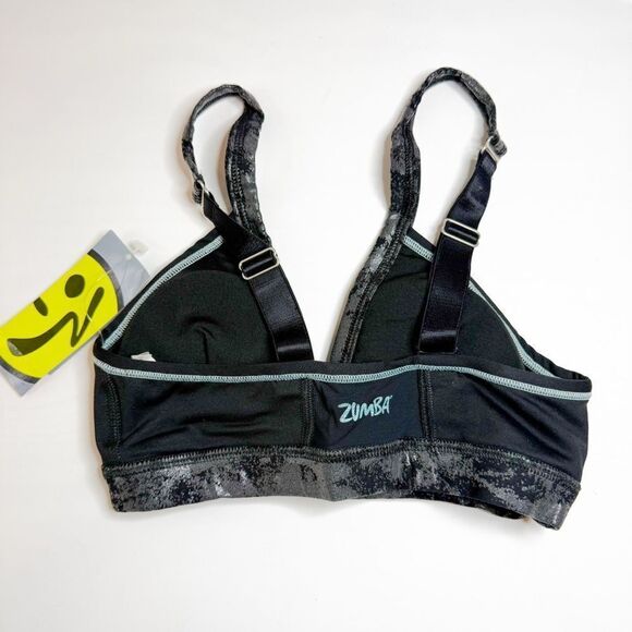 Zumba NWT! Women's Orbital Criss Cross Bra Black Gray Adjustable Straps Size XS - Picture 2 of 5
